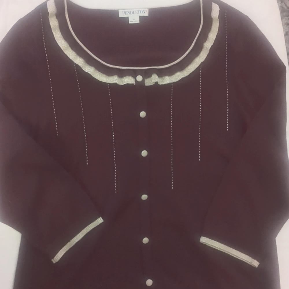 Women's purple/silver, silk blend, Pendleton holiday cardigan. Size XL.